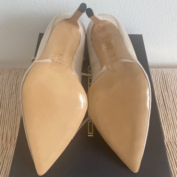 BRAND NEW IN BOX - Identita Jada Beige Suede Anklewrap Stiletto 4"/100mm Pumps - Picture 7 of 14